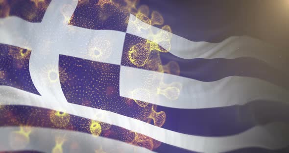 Greece Flag With Corona Virus Bacteria 4K