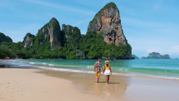 Railay Beach Krabi Thailand Tropical Beach of Railay Krabi Couple Men and Woman on the Beach