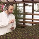 Biologist Examines Seedlings and Counts Them Looks at the Tablet and Checks the Information - VideoHive Item for Sale