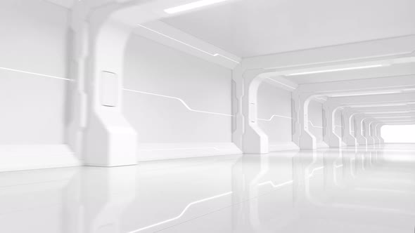 White empty tunnel, futuristic room