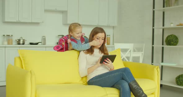 Schoolgirl Back To Home After First Day in School