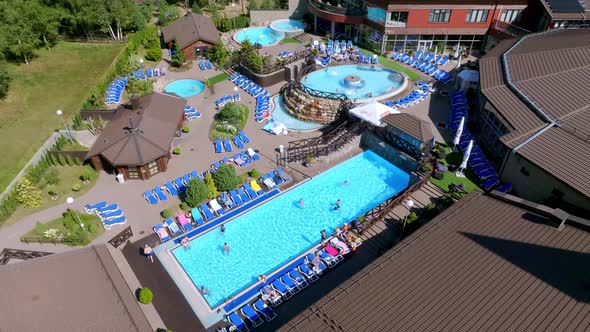 Aerial View of the SPA Facility with Outdoor Pools and Hot Tubes