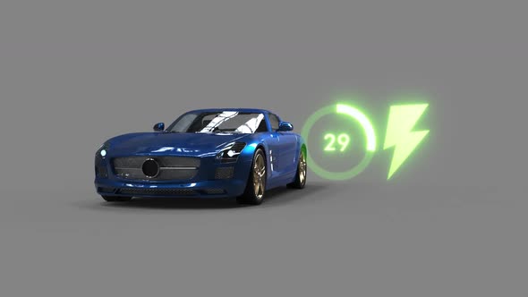 electric car on a light background with a battery charge indicator