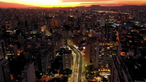 Night downtown Sao Paulo Brazil. Downtown district at night life scenery.