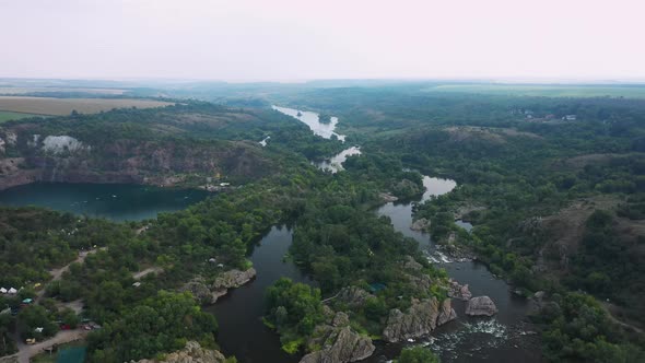 Landscape of the River and Granite Rocks Aerial View