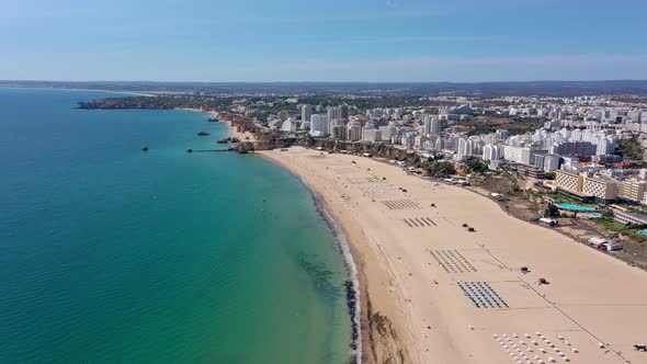 Beautiful Aerial Views of the Portuguese Southern City of Portimao Over the Stunning Beaches and