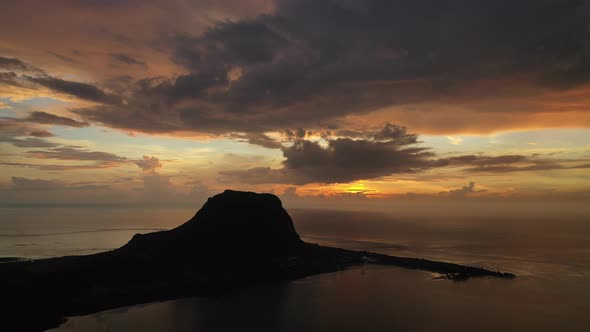 Amazing Sunset From the Height of Mount Le Morne Brabant and the Waves of the Indian Ocean in