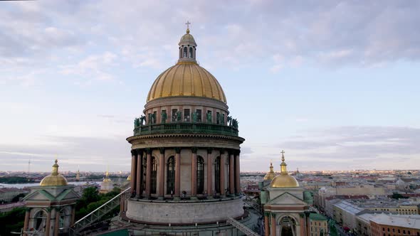 Golden Dome of Isaac Cathedral at Sunrise Dron