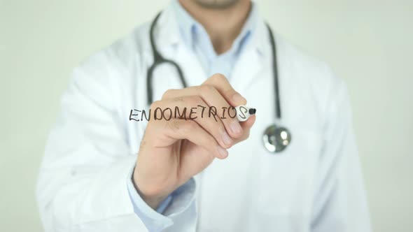 Endometriosis, Doctor Writing on Transparent Screen