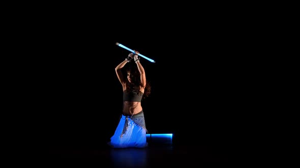 Young Gipsy Woman Dance Neon Show In Ultraviolet Light