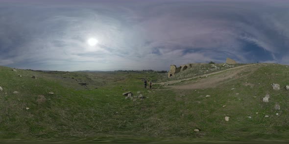 360 VR Several Tourists in Hierapolis, Ancient City in Turkey