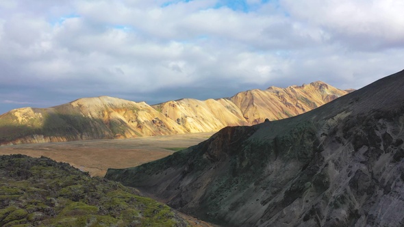 Unique landscapes of Iceland's nature. Landmannalaugar. Aerial view.