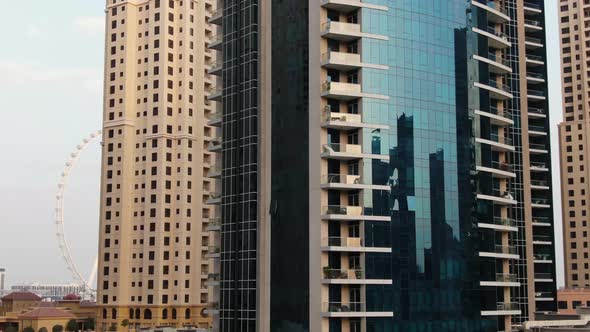 Aerial Footage of a Gorgeous Glass Skyscrapers in Dubai Marina Luxury Building