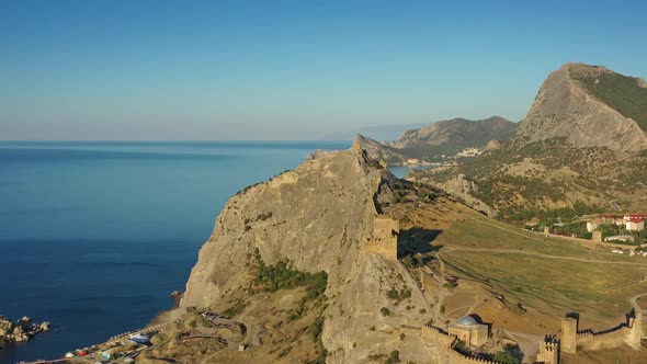 Aerial View of Ancient Genoese Fortress in Crimea