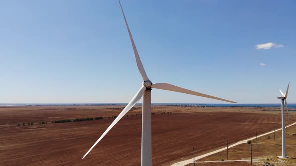 Small Wind Turbines Blades Field Aerial View