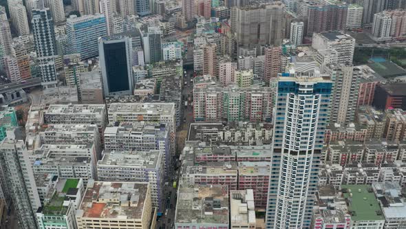 Drone fly over Hong Kong city