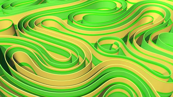 Rows of colorful rippling stripes animation 3d rendering. Motion design. Smooth hypnotic pattern.