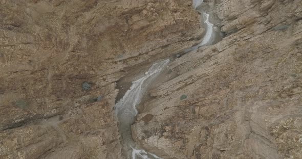 Aerial view of a waterfall in a desert, Israel.