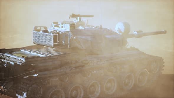 World War II Tank in Desert in Sand Storm