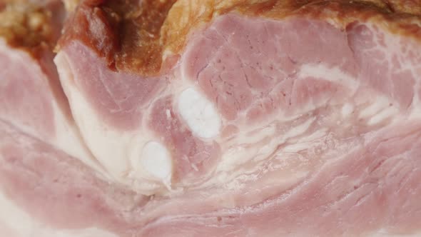 Cured bacon traditional  food background  4K 2160p 30fps UltraHD  panning footage - Layers of smoked