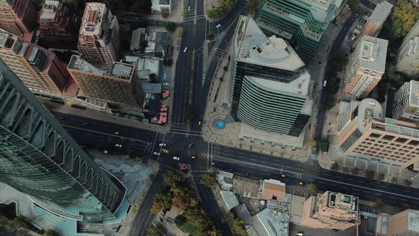 Aerial dron shot of streets intersections from above building ins city centre