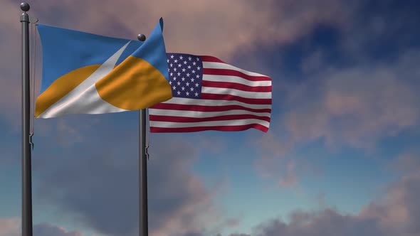 Redding City Flag Waving Along With The National Flag Of The USA - 4K