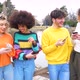 Slow motion group of multiethnic friends millennials using mobile phones - VideoHive Item for Sale