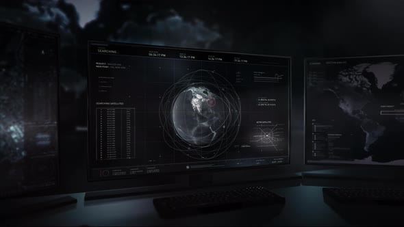 Futuristic Satellite Searching Process Displayed On High Tech Digital Interface alt