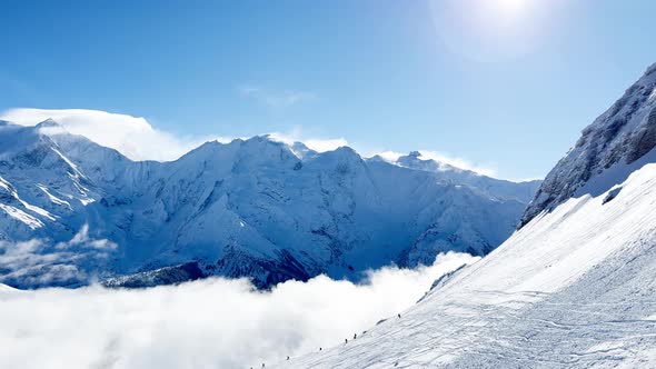 Valley in French Alps Mont Blanc Mountains Over Clouds Below