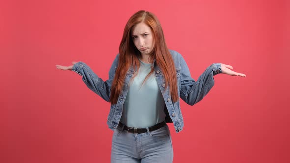 Do Not Know, Sorry. Portrait of Clueless Young Woman, Feeling Confused About Question.