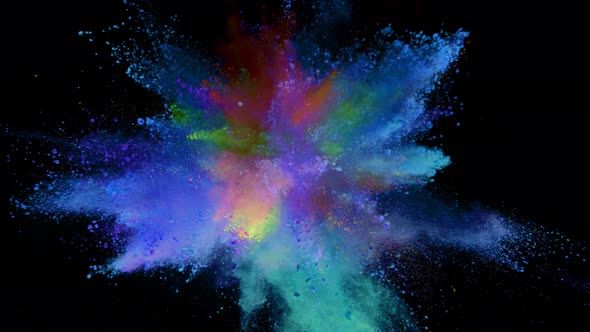 Super Slowmotion Shot of Color Powder Explosion Isolated on Black Background at 1000Fps