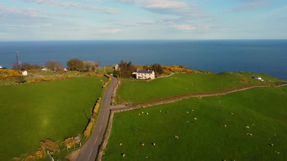 The Beautiful Landscape of Antrim Northern Ireland  Aerial View From Above