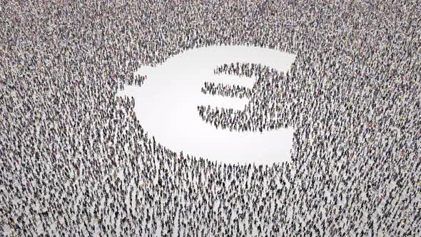 Crowd Of People Leaving Out An Euro Symbol alt