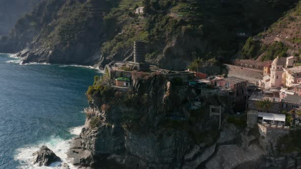 Aerial View of the Colorful Village of Vernazza in the Cinque Terre Reserve Italy