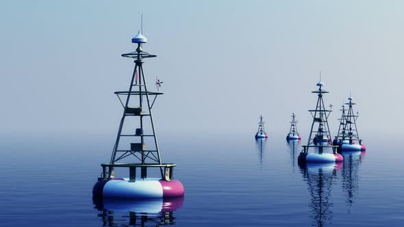 Time-lapse daily animation of buoys floating at the sea or ocean. Loopable. HD