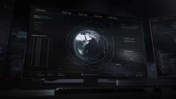 Secret service room. Video from New Delhi India is taken from 3 satellites. alt