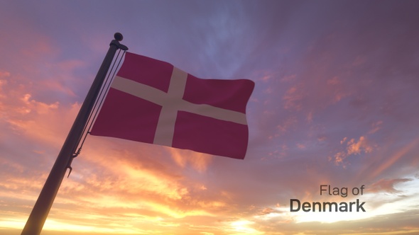 Denmark Flag on a Flagpole V3