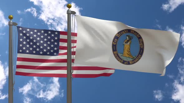 Usa Flag Vs Brooklyn Flag New York  On Flagpole