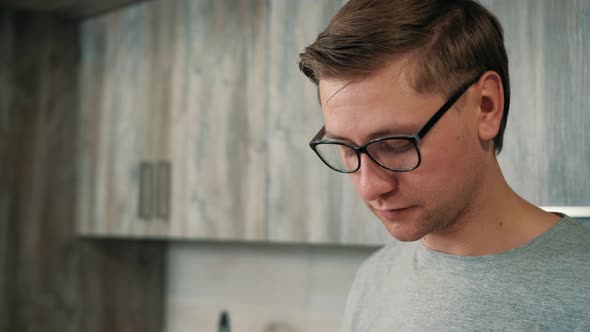 Close Up of a Man That Is Drinking Hot Strong Coffee While Take a Break From Work