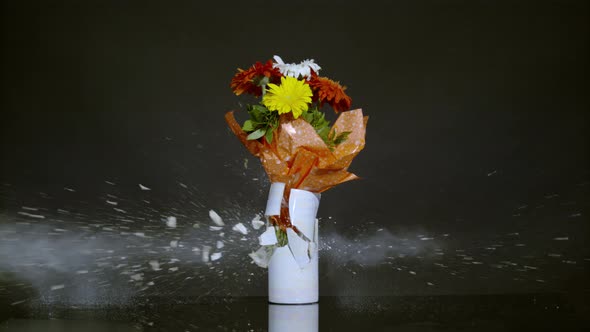 Vase with flowers exploding, Ultra Slow Motion