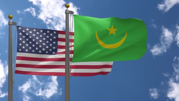 Usa Flag Vs Mauritania Flag On Flagpole