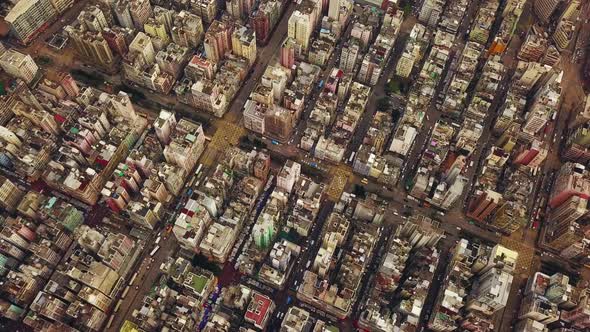 Aerial view of Hong Kong Downtown. Financial district and business centers in urban city. Top view.