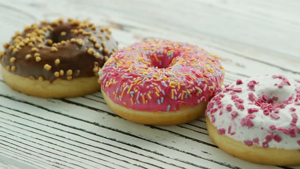 Row of Sweet Glazed Doughnuts