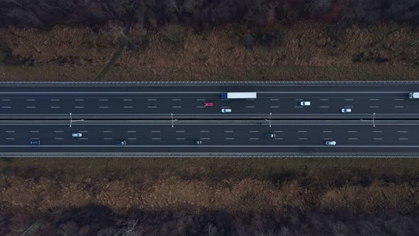 Aerial View of Highway with Moving Cars