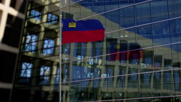 Liechtenstein Flag Waving On A Skyscraper Building