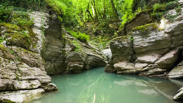 Mountain river with blue water.