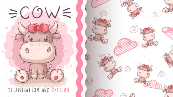 Cute Pretty Cow - Seamless Pattern