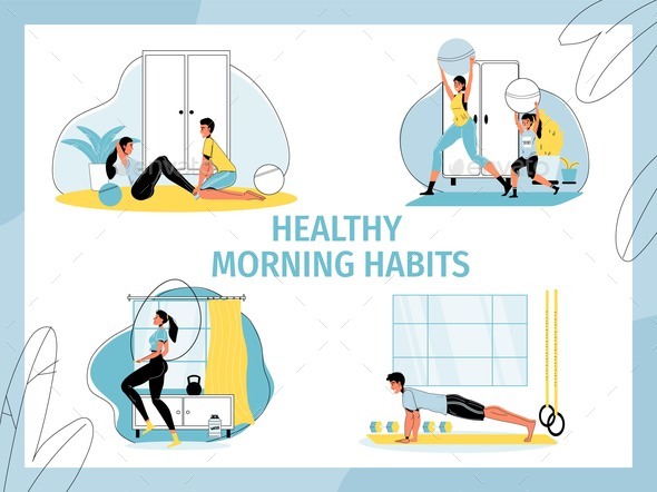 Healthy People Morning Habits Workout Activity Set