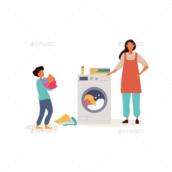 07 Woman with Child Washing Clothes