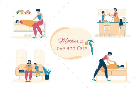 Son Mother Love, Kid Care Lifestyle Poster Design